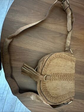 Tan Crossbody Saddle Bag with Braided Detail